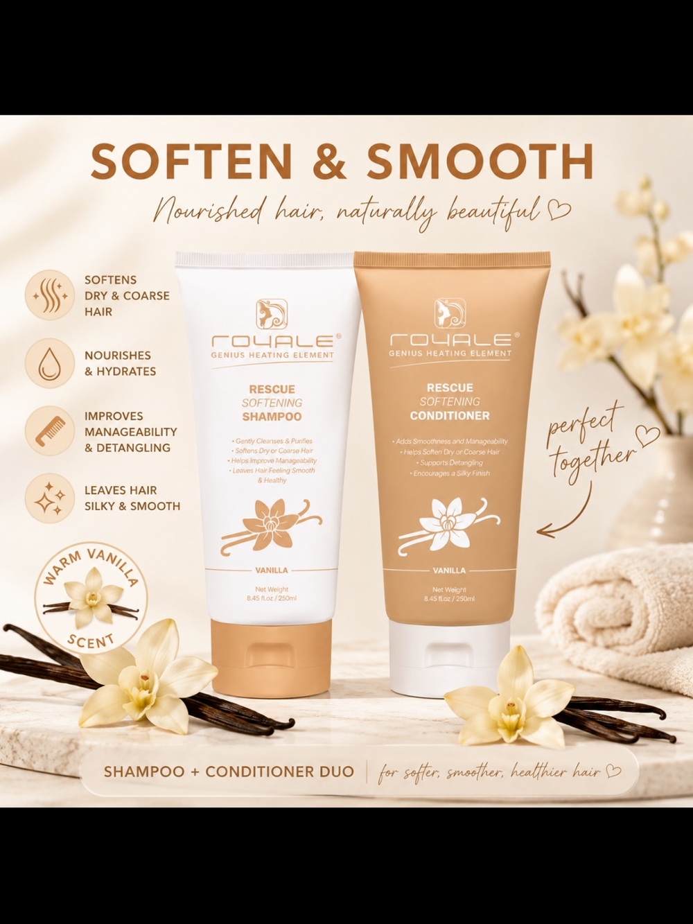 Royale Rescue Softening Shampoo + Conditioner Vanilla Set